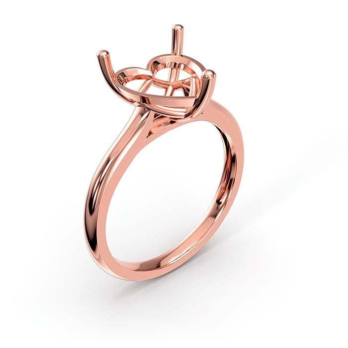 14K Rose Gold 10mm Heart Basket Solitaire Stone Ring Mounting
