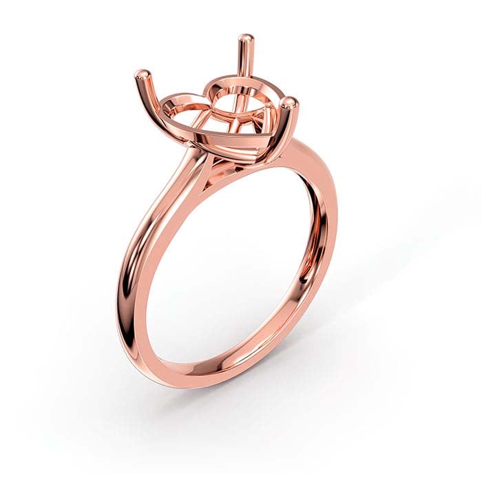 18K Rose Gold 10mm Heart Basket Solitaire Stone Ring Mounting