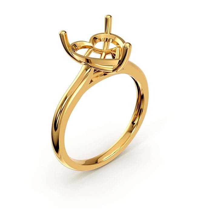 18K Yellow Gold 10mm Heart Basket Solitaire Stone Ring Mounting
