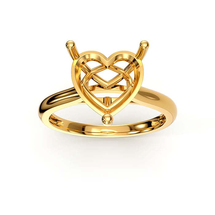 18K Gult Guld 10mm Hjerte Kurv Solitaire Sten Ringmontering
