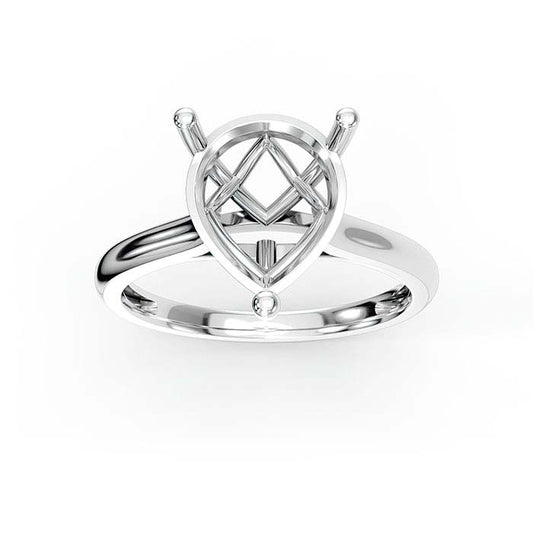 14K White Gold 10 x 8mm Pear Basket Solitaire Stone Ring Mounting