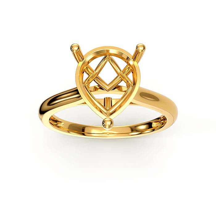 14K Yellow Gold 10 x 8mm Pear Basket Solitaire Stone Ring Mounting
