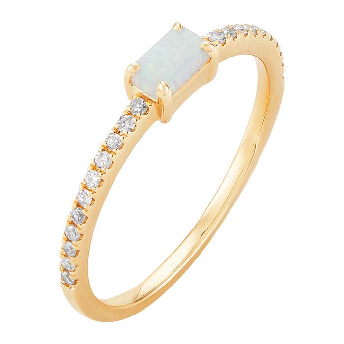 10K Yellow Gold Lab-Grown Opal- & Diamond-Set Ring