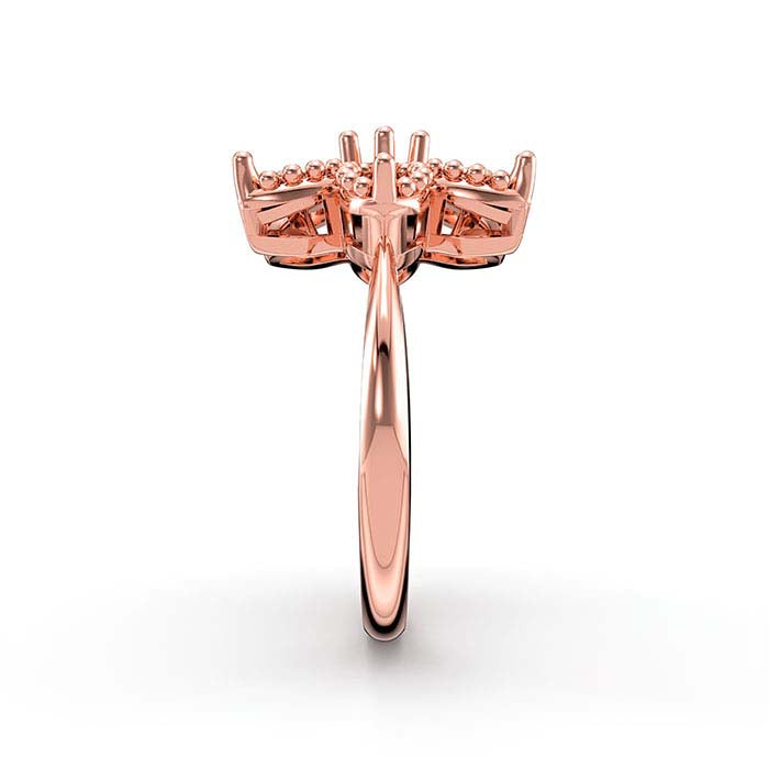 14K Rose Gold Marquise & Round Flower Stone Ring Mounting