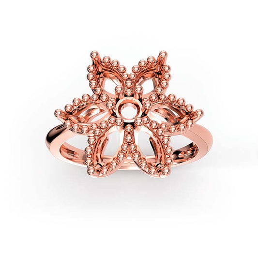 14K Rose Gold Marquise & Round Flower Stone Ring Mounting