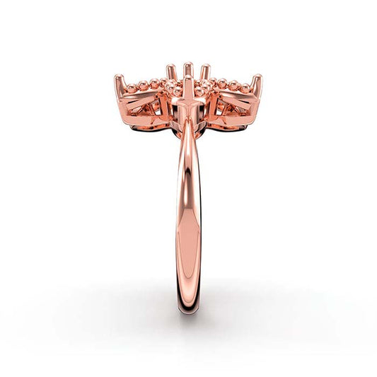 14K Rose Gold Marquise & Round Flower Stone Ring Mounting