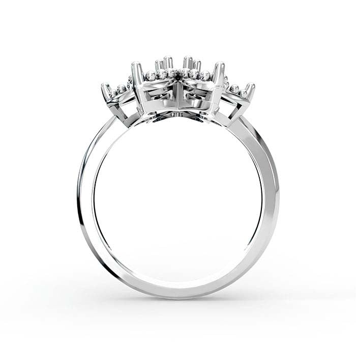 14K White Gold Marquise & Round Flower Stone Ring Mounting