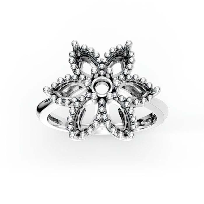 14K Valkokultainen Marquise- ja Pyöreä Kukka Kivisormuksen Kehys