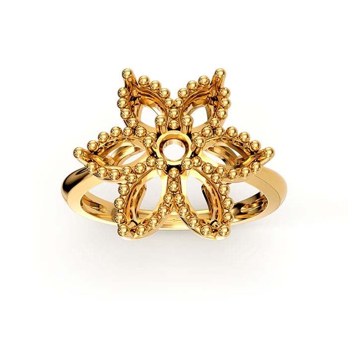 14K Yellow Gold Marquise & Round Flower Stone Ring Mounting