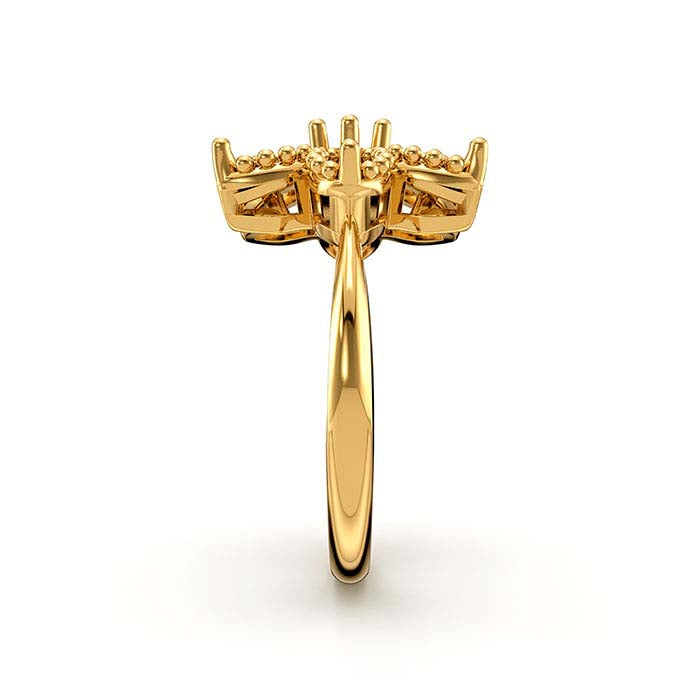 14K Yellow Gold Marquise & Round Flower Stone Ring Mounting