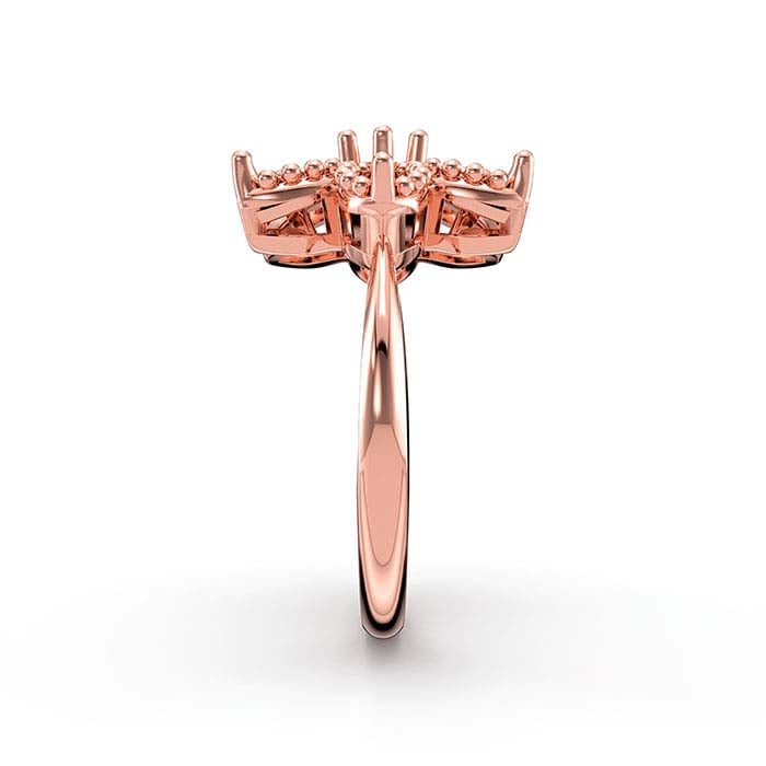 Montura de anillo con piedra de flor redonda y marquesa en oro rosa de 18 quilates
