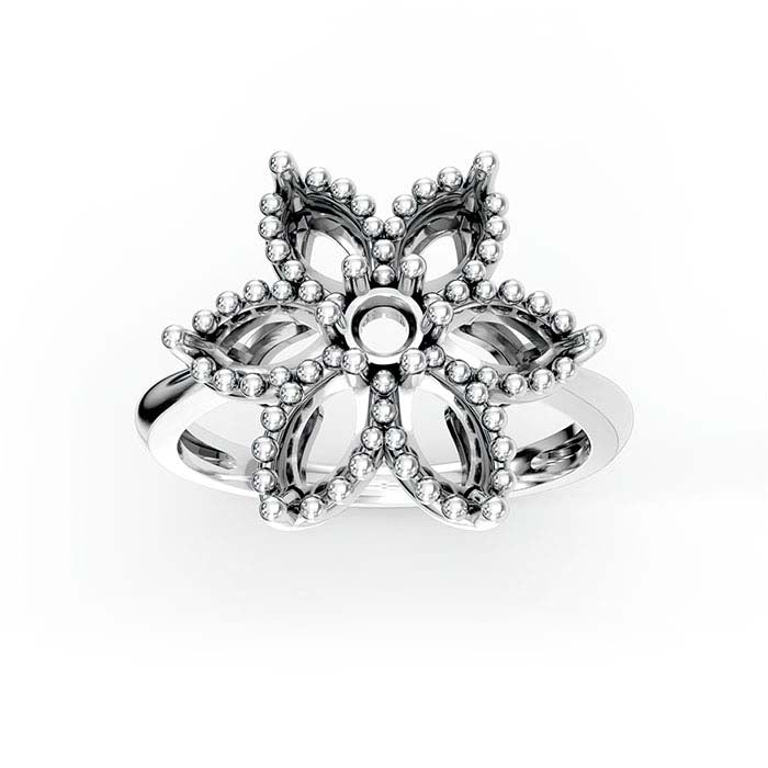 Montura de anillo con piedra de flor redonda y marquesa en oro blanco de 18 quilates
