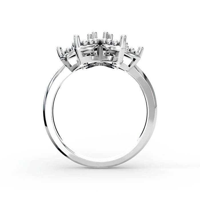 Montura de anillo con piedra de flor redonda y marquesa en oro blanco de 18 quilates