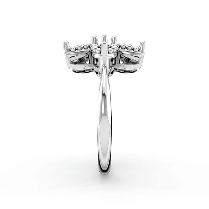 Montura de anillo con piedra de flor redonda y marquesa en oro blanco de 18 quilates
