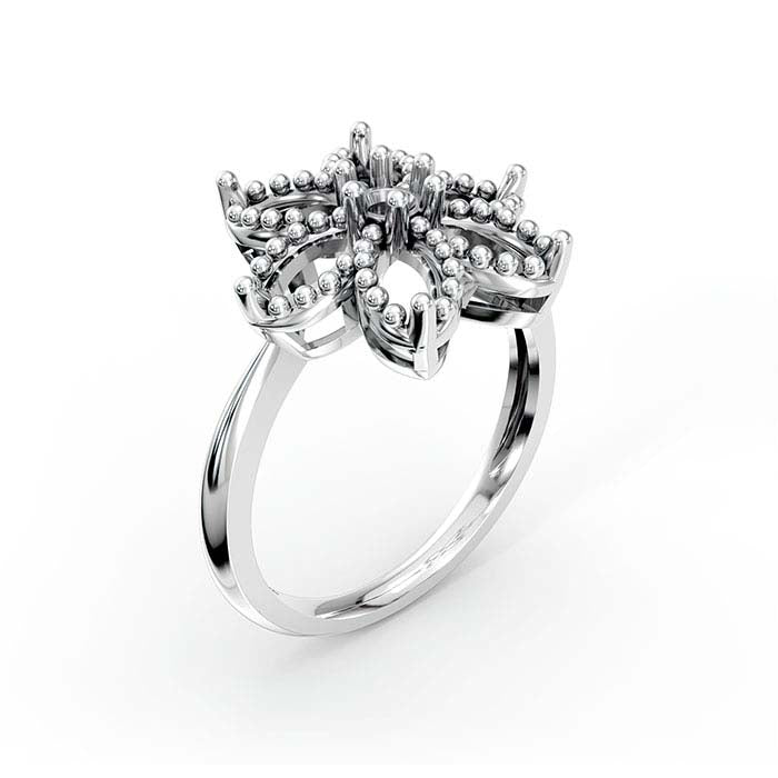 Montura de anillo con piedra de flor redonda y marquesa en oro blanco de 18 quilates