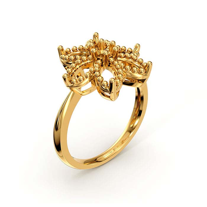 Montura de anillo con piedra de flor redonda y marquesa en oro amarillo de 18 quilates
