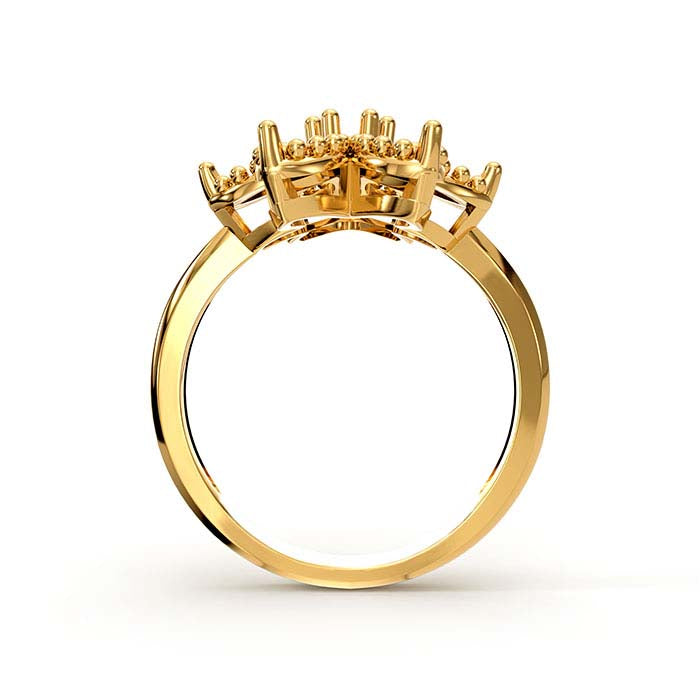 Montura de anillo con piedra de flor redonda y marquesa en oro amarillo de 18 quilates