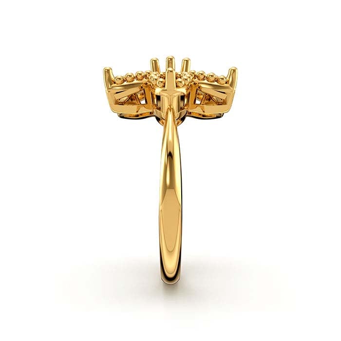 Ringfassung aus 18 Karat Gelbgold mit Marquise- und rundem Blumenstein