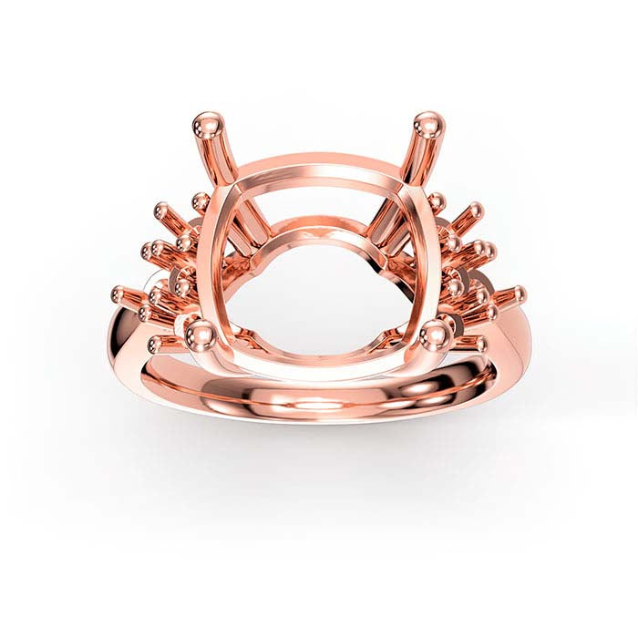 14K Rose Gold Cushion & Round Stone Ring Mounting