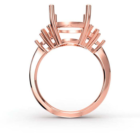 14K Rose Gold Cushion & Round Stone Ring Mounting
