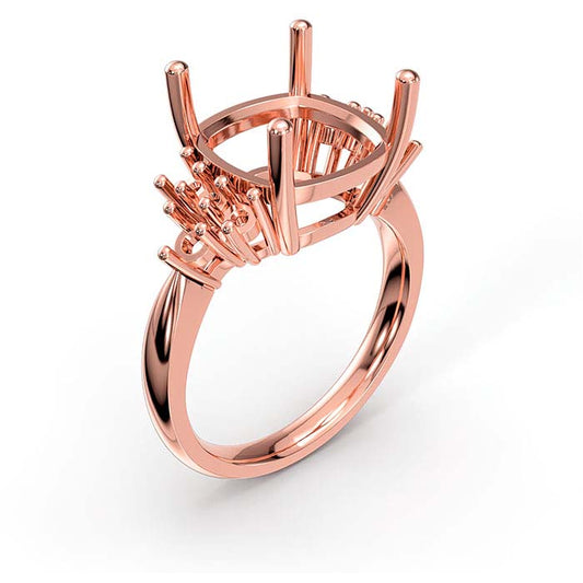 14K Rose Gold Cushion & Round Stone Ring Mounting