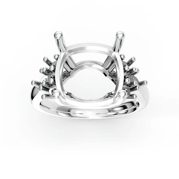 14K White Gold Cushion & Round Stone Ring Mounting