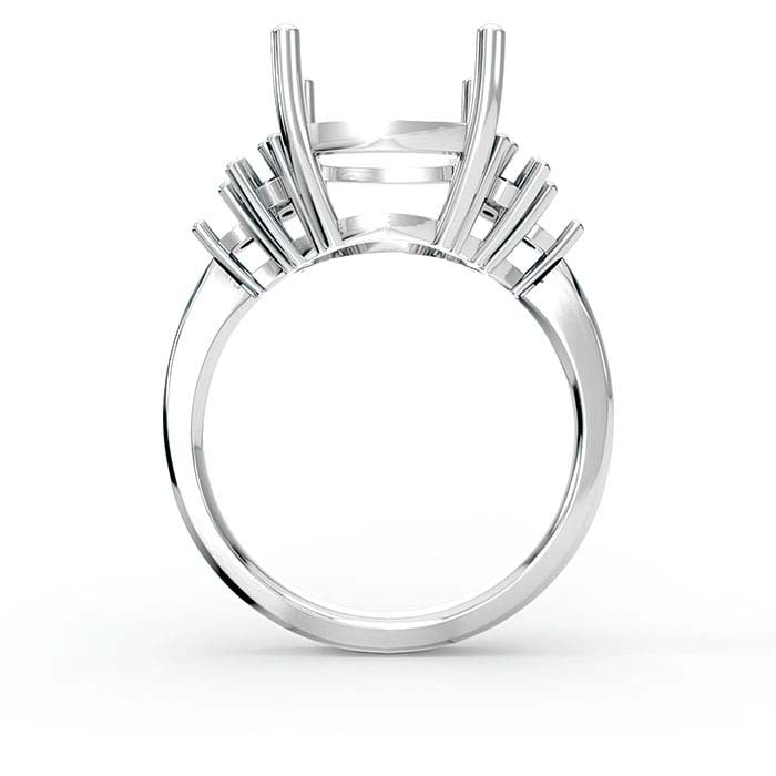 14K White Gold Cushion & Round Stone Ring Mounting