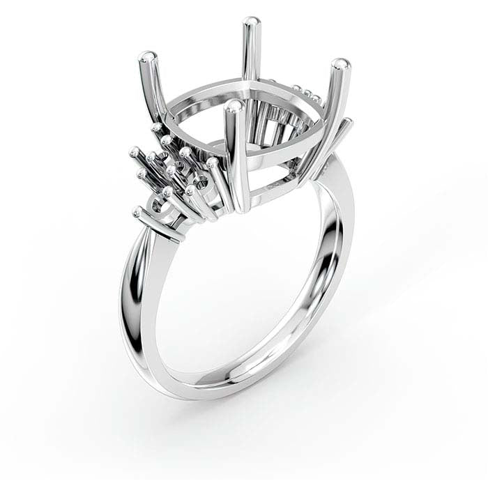 14K White Gold Cushion & Round Stone Ring Mounting