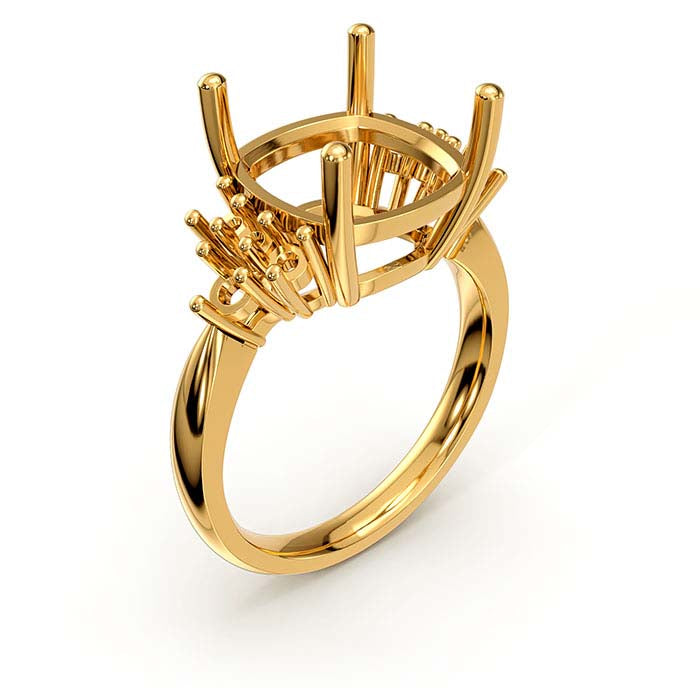 14K Gult Guld Kudd- och Rund Sten Ringfattning