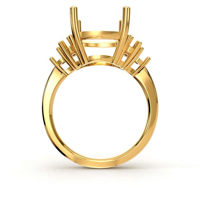 14K Gult Guld Kudd- och Rund Sten Ringfattning