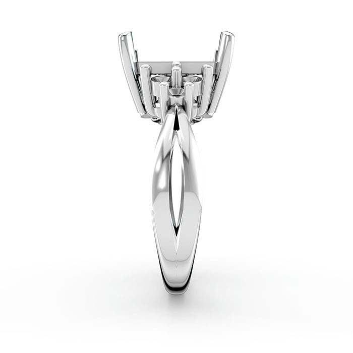 14K White Gold Emerald-Cut & Round Stone Ring Mounting