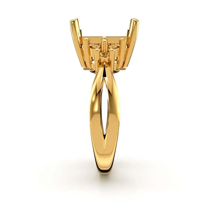 18K Yellow Gold Emerald-Cut & Round Stone Ring Mounting