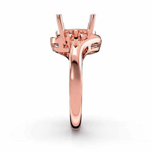 14K Rose Gold Oval & Round Stone Ring Mounting