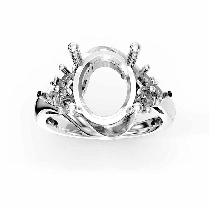 14K White Gold Oval & Round Stone Ring Mounting