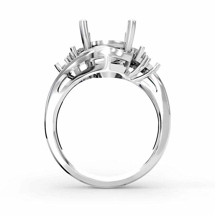 14K White Gold Oval & Round Stone Ring Mounting