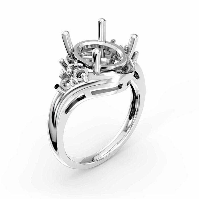 14K White Gold Oval & Round Stone Ring Mounting
