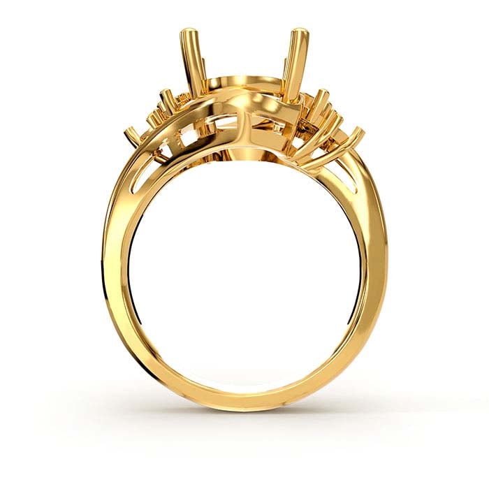 Montatura per Anello con Pietra Ovale e Rotonda in Oro Giallo 14K