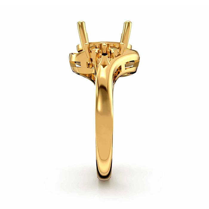 14K Yellow Gold Oval & Round Stone Ring Mounting