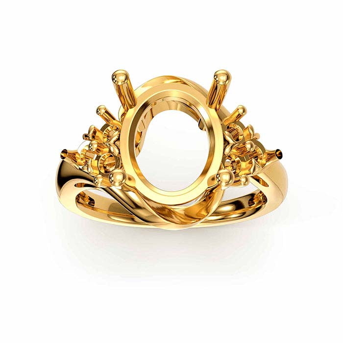 14K Gult Guld Oval & Rund Stenringinfattning