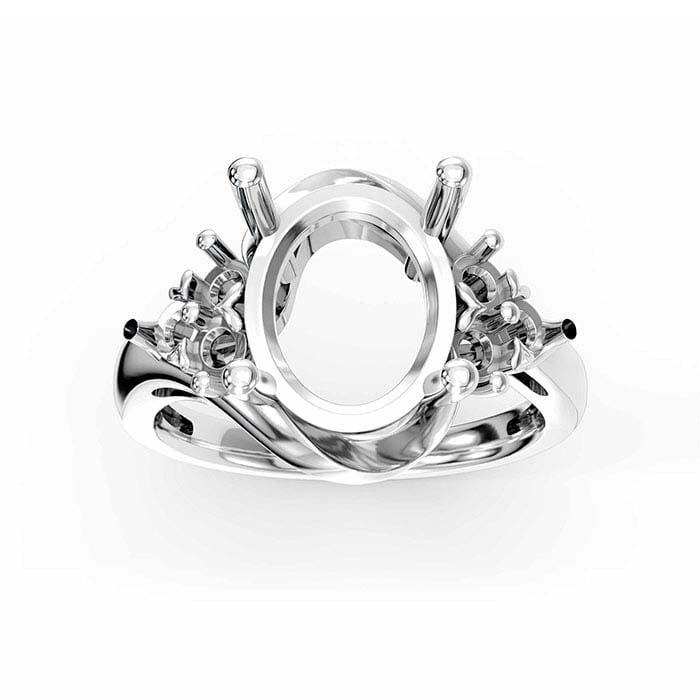 18K White Gold Oval & Round Stone Ring Mounting