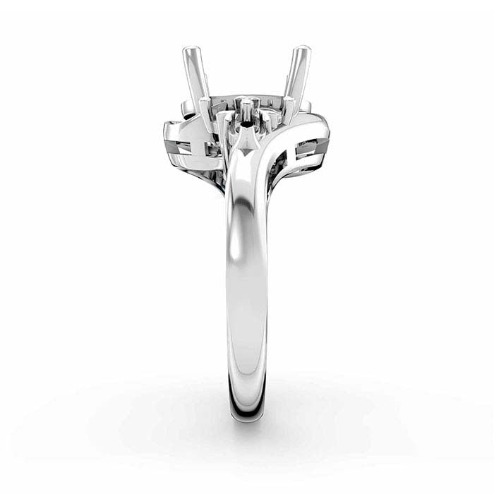 18K White Gold Oval & Round Stone Ring Mounting