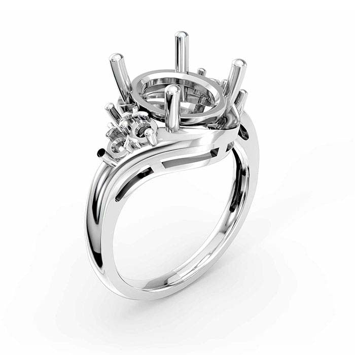 18K White Gold Oval & Round Stone Ring Mounting