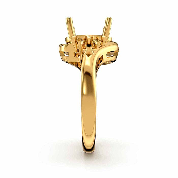 18K Yellow Gold Oval & Round Stone Ring Mounting