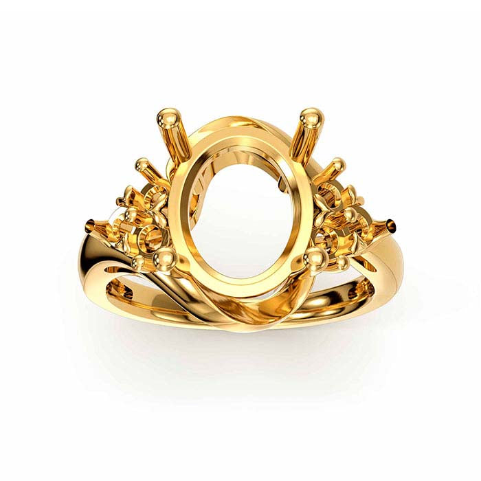 18K Gult Guld Oval & Rund Stenringinfattning