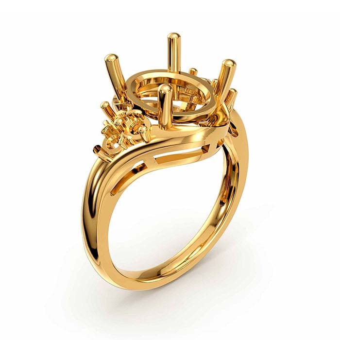 18K Gult Guld Oval & Rund Stenringinfattning
