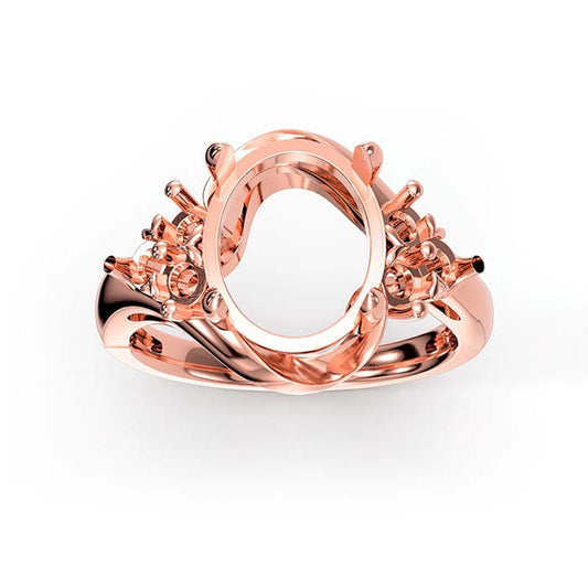 14K Rose Gold Oval & Round Stone Ring Mounting