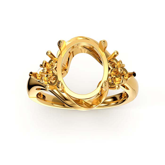 14K Yellow Gold Oval & Round Stone Ring Mounting