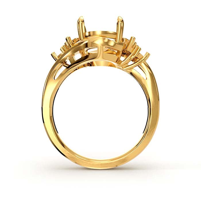 14K Yellow Gold Oval & Round Stone Ring Mounting