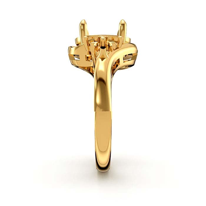 14K Yellow Gold Oval & Round Stone Ring Mounting