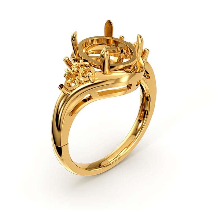 14K Yellow Gold Oval & Round Stone Ring Mounting